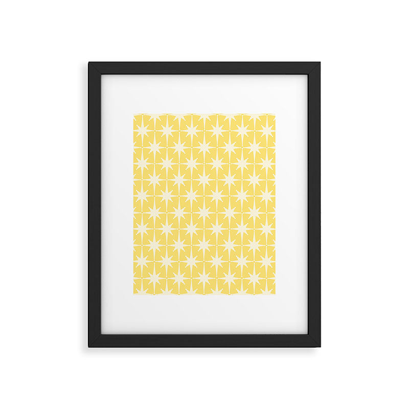Midcentury Modern Atomic Starburst Pattern in Soft Yellow Framed Art Print Gallery Image 5