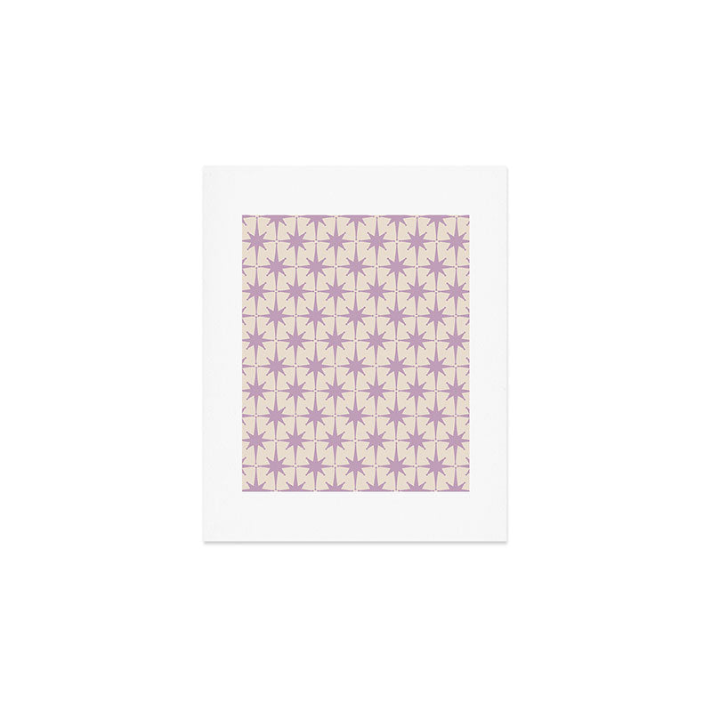 Midcentury Modern Atomic Starburst Pattern Lilac Cream Art Print Gallery Image 1