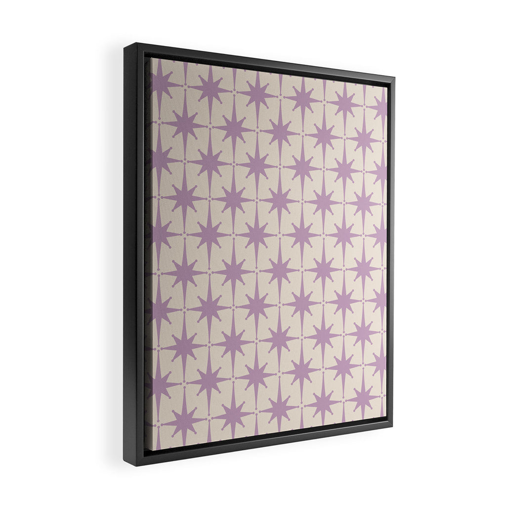 Midcentury Modern Atomic Starburst Pattern Lilac Cream Framed Canvas Print Gallery Image 2