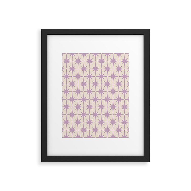 Midcentury Modern Atomic Starburst Pattern Lilac Cream Framed Art Print Gallery Image 5