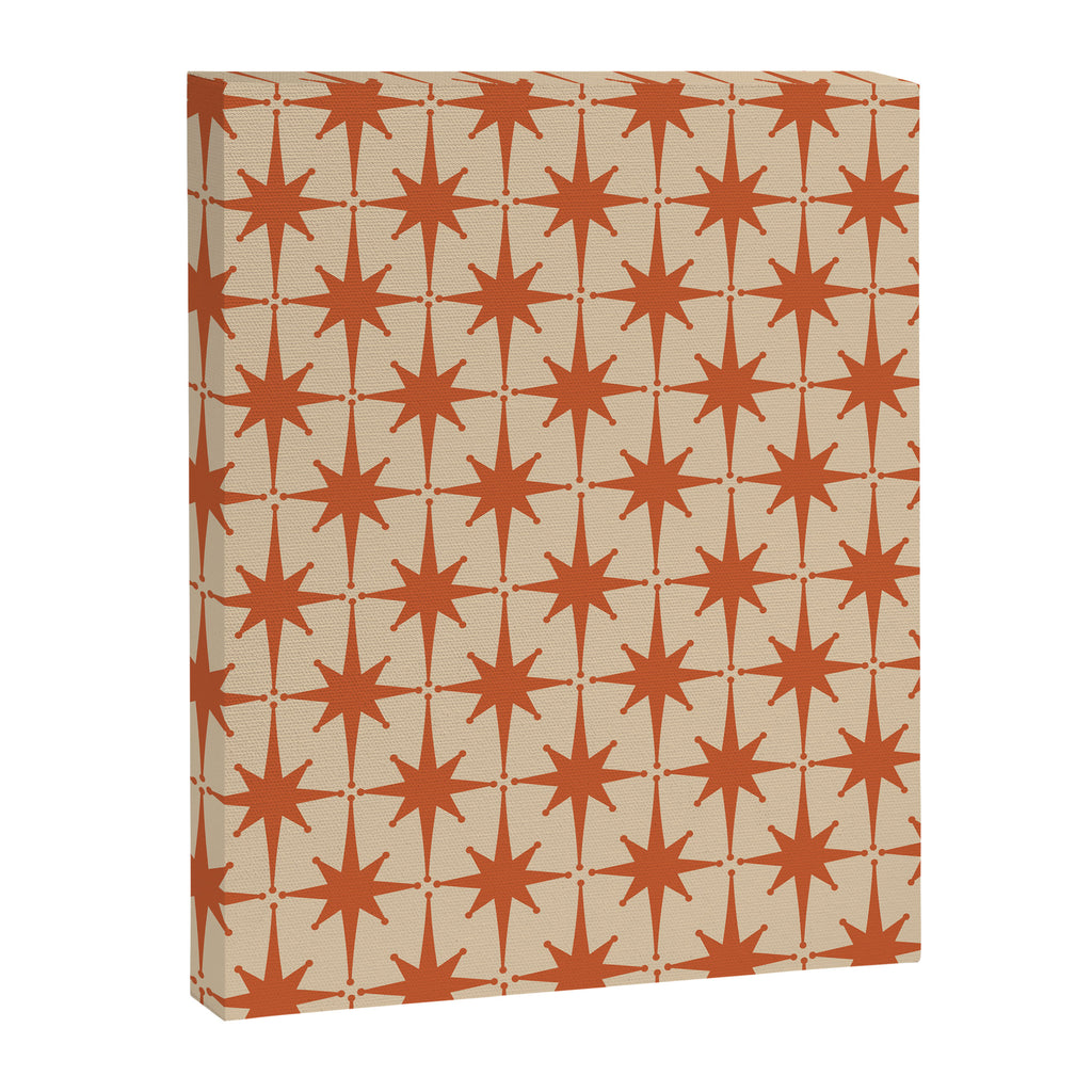 Midcentury Modern Atomic Starburst Pattern Mid Mod Burnt Orange and Beige Canvas Print Gallery Image 6