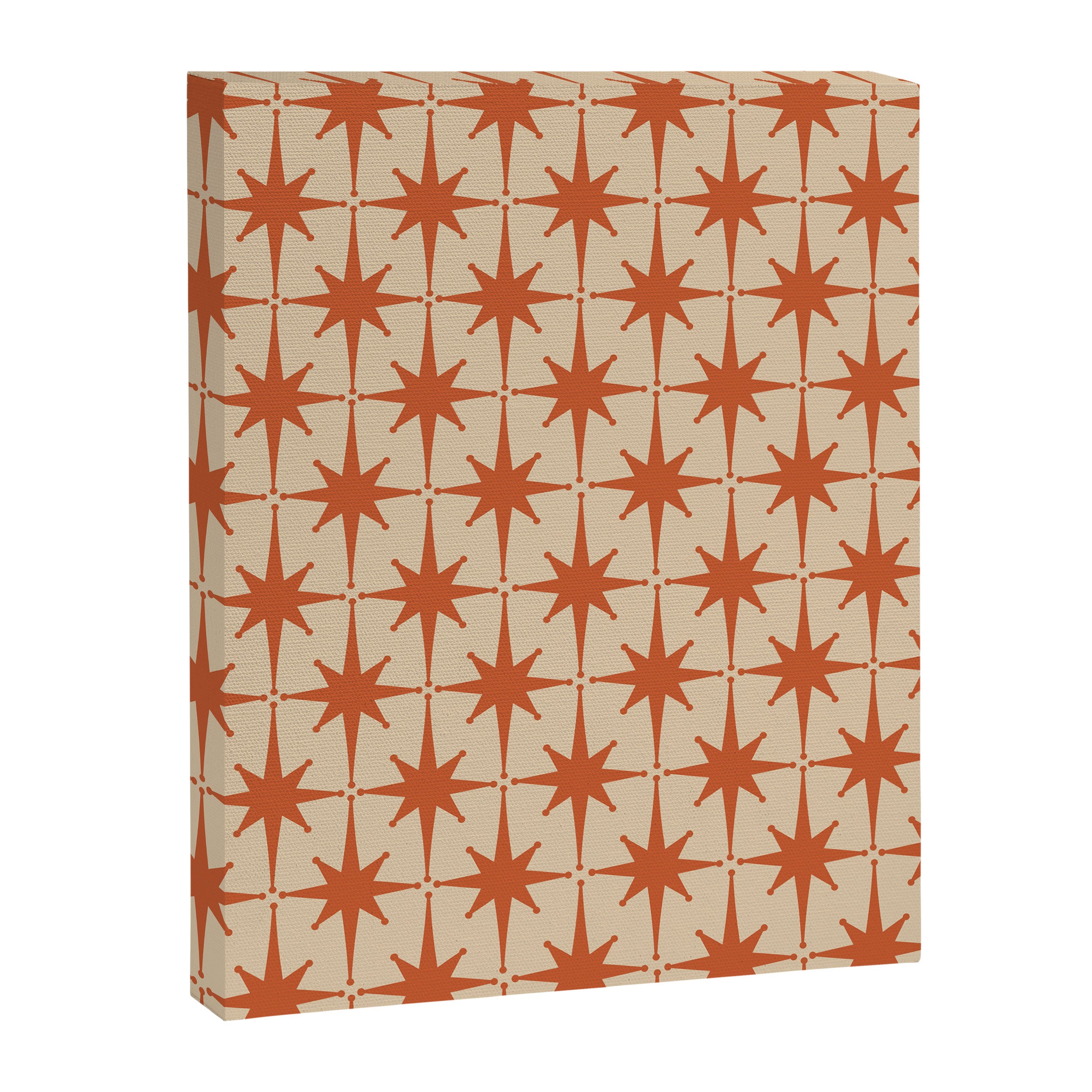 Midcentury Modern Atomic Starburst Pattern Mid Mod Burnt Orange and Beige Canvas Print Gallery Image 6
