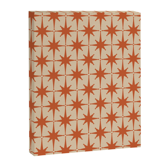 Midcentury Modern Atomic Starburst Pattern Mid Mod Burnt Orange and Beige Canvas Print Gallery Image 1