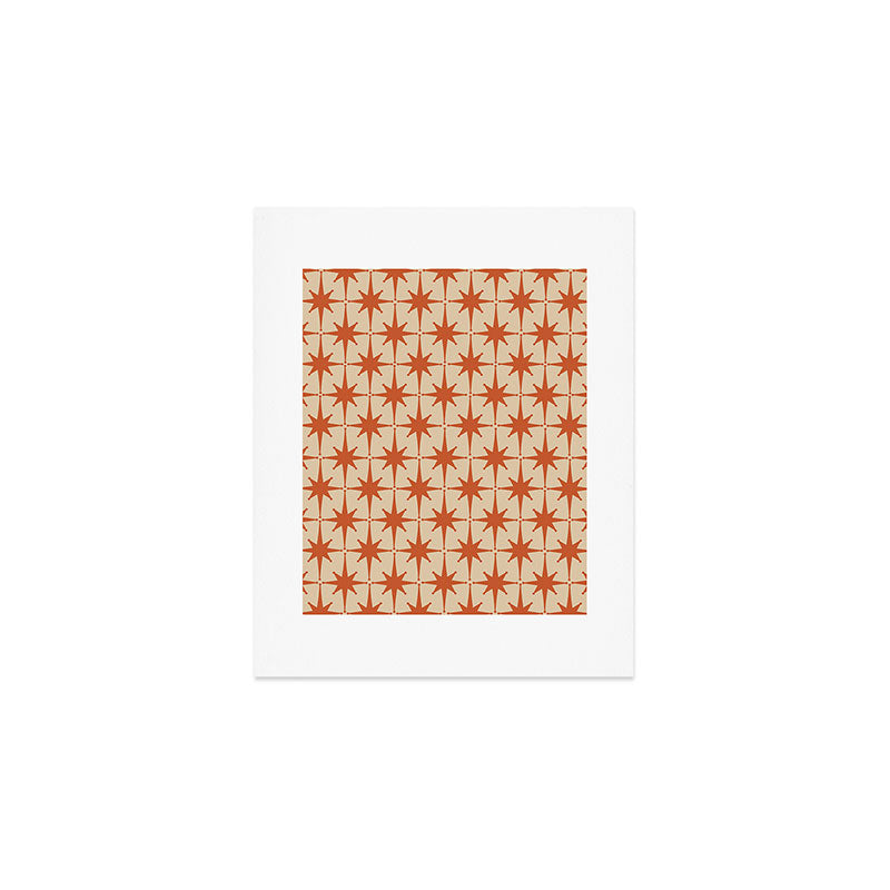 Midcentury Modern Atomic Starburst Pattern Mid Mod Burnt Orange and Beige Art Print Gallery Image 1
