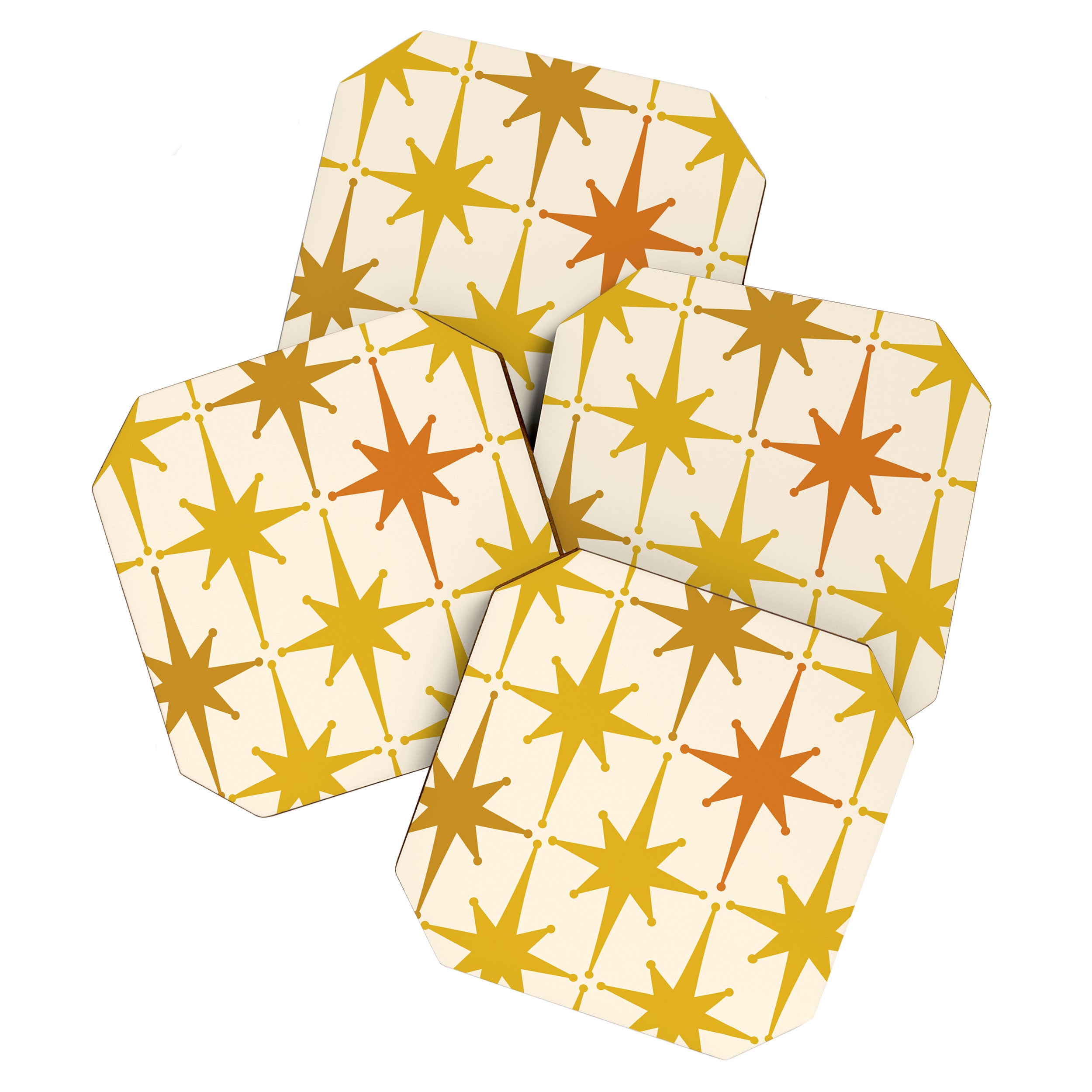 Midcentury Modern Atomic Starburst Pattern Mustard Ochre Orange Gold Cream Coaster Gallery Image 1