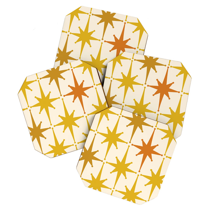 Midcentury Modern Atomic Starburst Pattern Mustard Ochre Orange Gold Cream Coaster Gallery Image 1