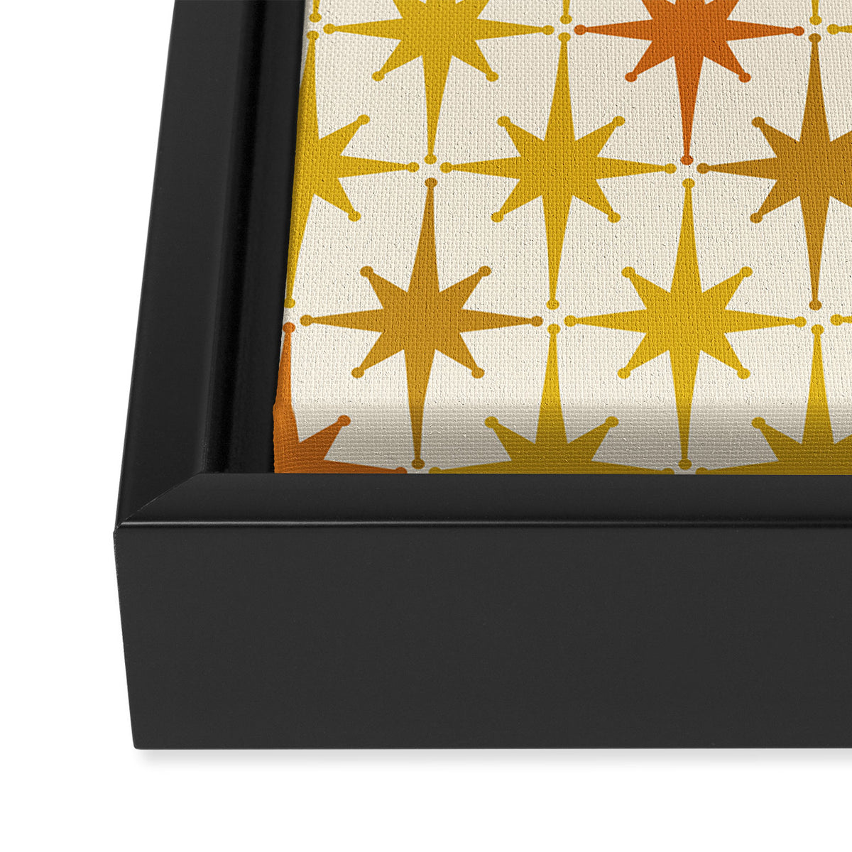 Midcentury Modern Atomic Starburst Pattern Mustard Ochre Orange Gold Cream Framed Canvas Print Gallery Image 3