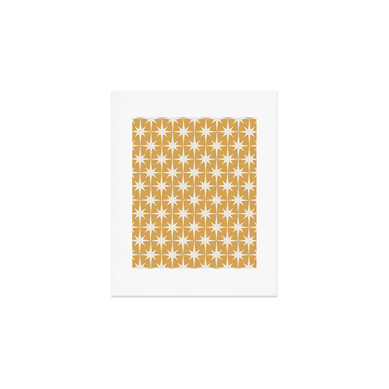 Midcentury Modern Atomic Starburst Pattern Muted Mustard Gold and Cream Art Print Gallery Image 1