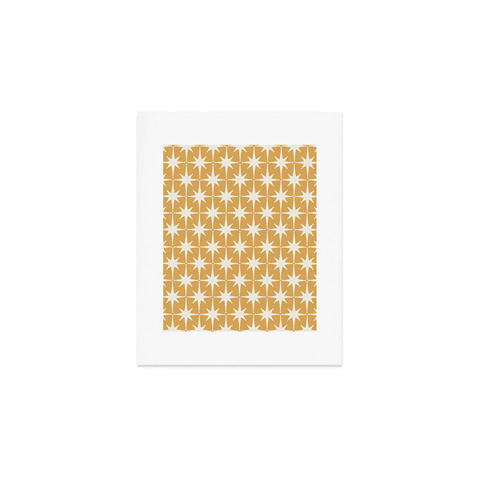 Midcentury Modern Atomic Starburst Pattern Muted Mustard Gold and Cream Art Print Gallery Image 1