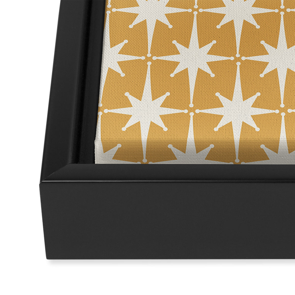 Midcentury Modern Atomic Starburst Pattern Muted Mustard Gold and Cream Framed Canvas Print Gallery Image 3