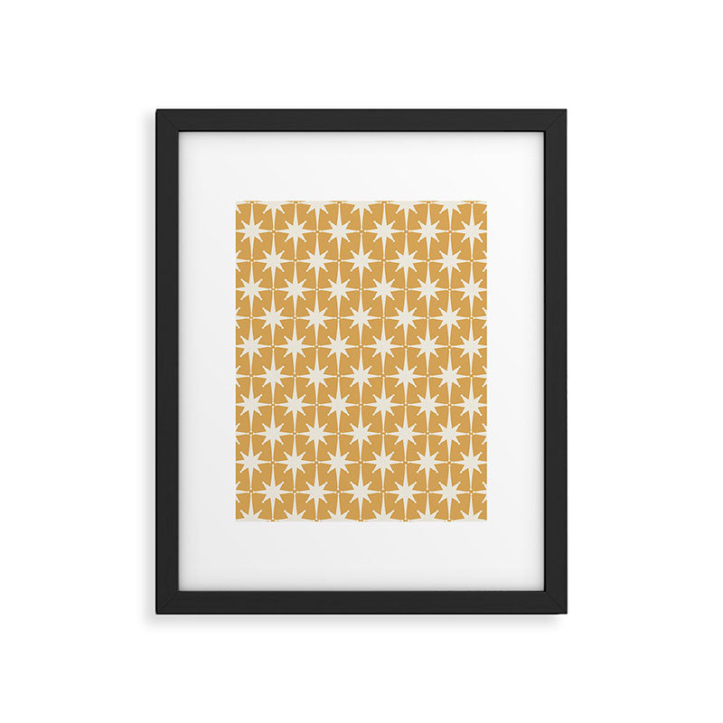 Midcentury Modern Atomic Starburst Pattern Muted Mustard Gold and Cream Framed Art Print Gallery Image 5