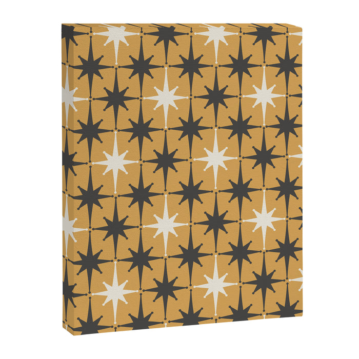 Midcentury Modern Atomic Starburst Pattern Muted Mustard Gold, Charcoal Gray, and Cream Canvas Print Gallery Image 1