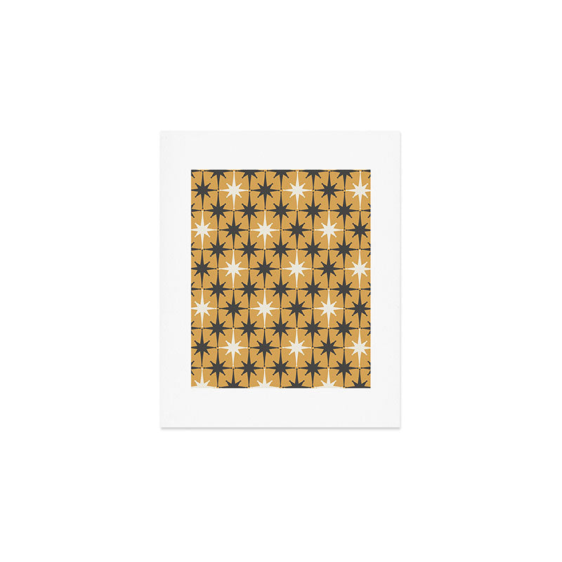 Midcentury Modern Atomic Starburst Pattern Muted Mustard Gold, Charcoal Gray, and Cream Art Print Gallery Image 1