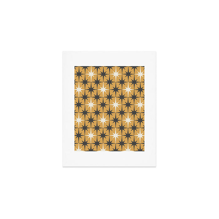 Midcentury Modern Atomic Starburst Pattern Muted Mustard Gold, Charcoal Gray, and Cream Art Print Gallery Image 1