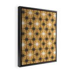 Midcentury Modern Atomic Starburst Pattern Muted Mustard Gold, Charcoal Gray, and Cream Framed Canvas Print Gallery Image 2