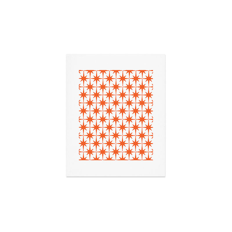 Midcentury Modern Atomic Starburst Pattern Orange and White Art Print Gallery Image 1