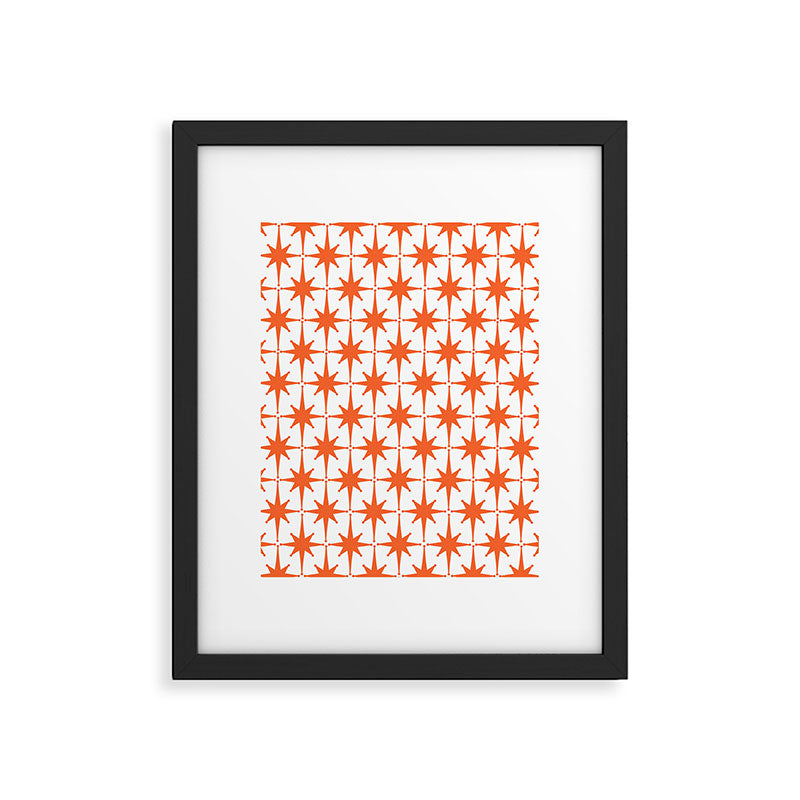Midcentury Modern Atomic Starburst Pattern Orange and White Framed Art Print Gallery Image 5