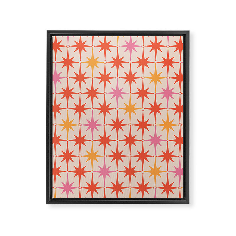 Midcentury Modern Atomic Starburst Pattern Pink Orange Framed Canvas Print Gallery Image 6
