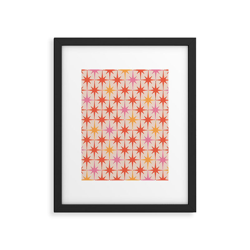Midcentury Modern Atomic Starburst Pattern Pink Orange Framed Art Print Gallery Image 5