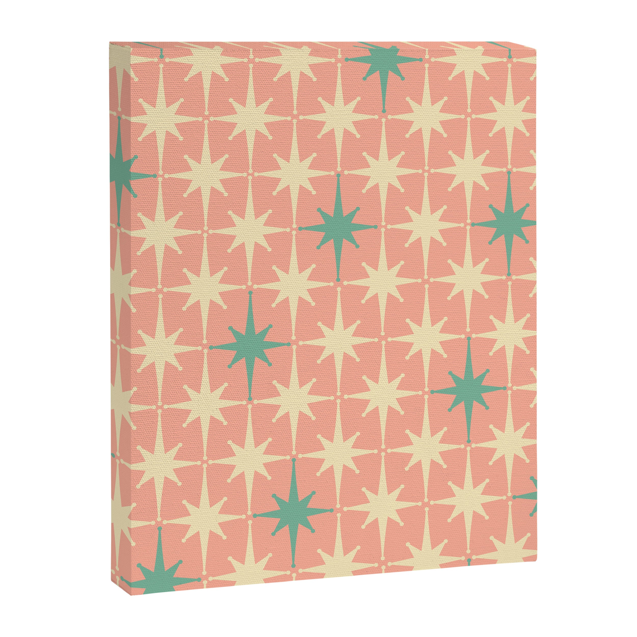 Mid-Century Modern Atomic Stars Pattern Blush Pink Teal Mint Cream Canvas Print Gallery Image 6