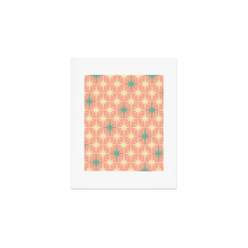 Mid-Century Modern Atomic Stars Pattern Blush Pink Teal Mint Cream Art Print Gallery Image 1