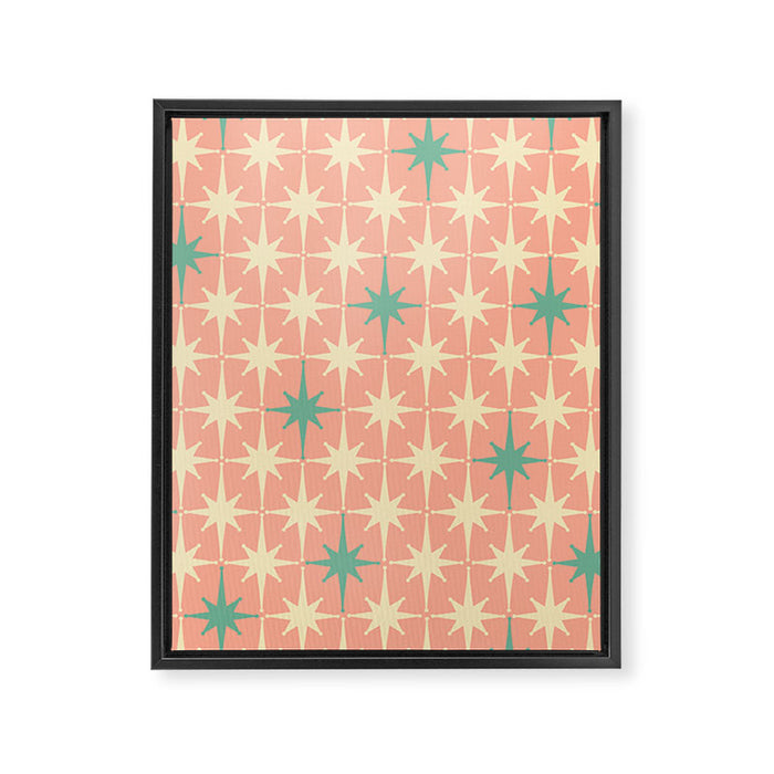 Mid-Century Modern Atomic Stars Pattern Blush Pink Teal Mint Cream Framed Canvas Print Gallery Image 1
