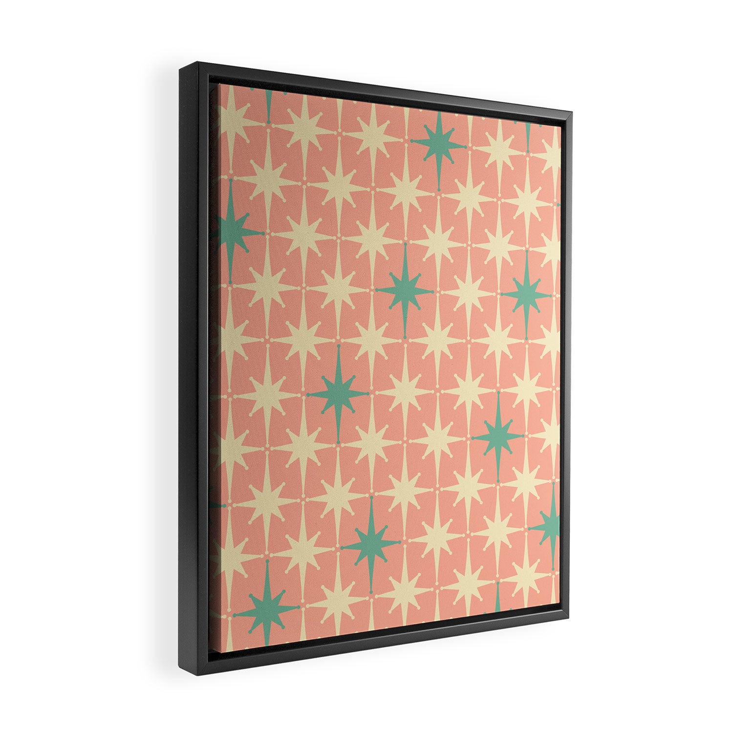Mid-Century Modern Atomic Stars Pattern Blush Pink Teal Mint Cream Framed Canvas Print Gallery Image 2