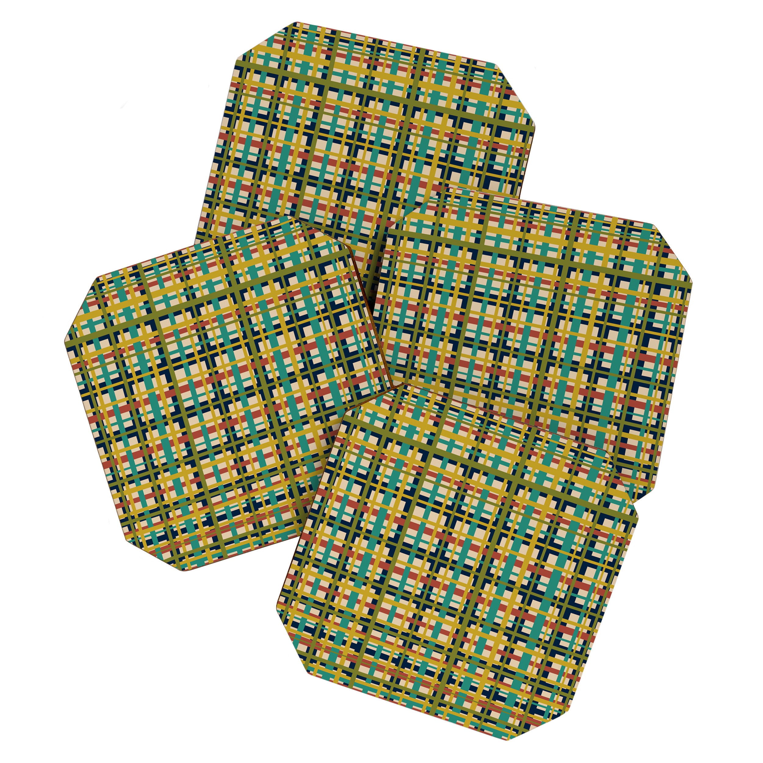 Midcentury Modern Colorful Retro Plaid Pattern Coaster Gallery Image 1