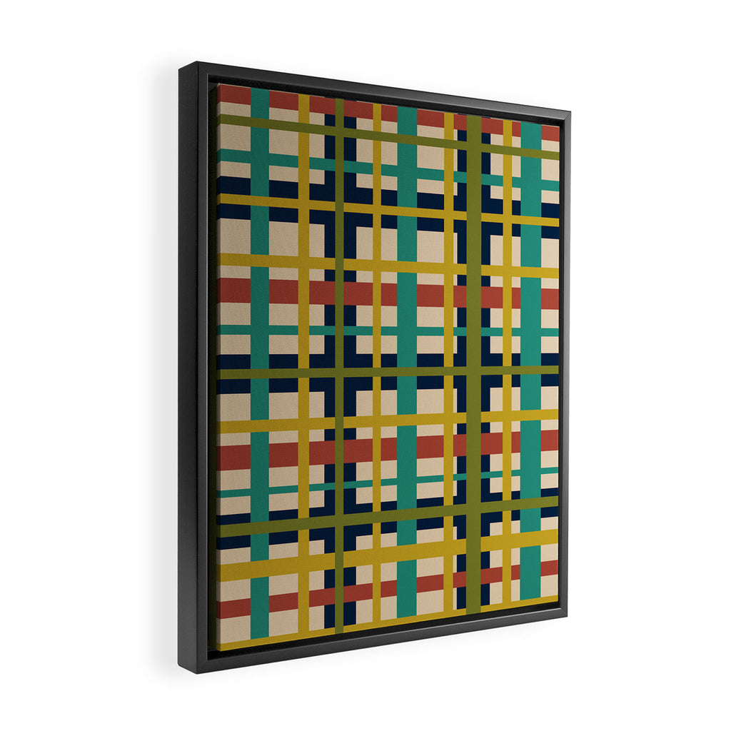 Midcentury Modern Colorful Retro Plaid Pattern Framed Canvas Print Gallery Image 2