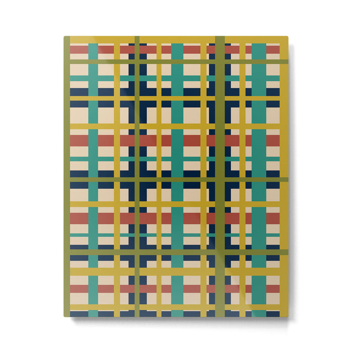Midcentury Modern Colorful Retro Plaid Pattern Metal Print Gallery Image 1