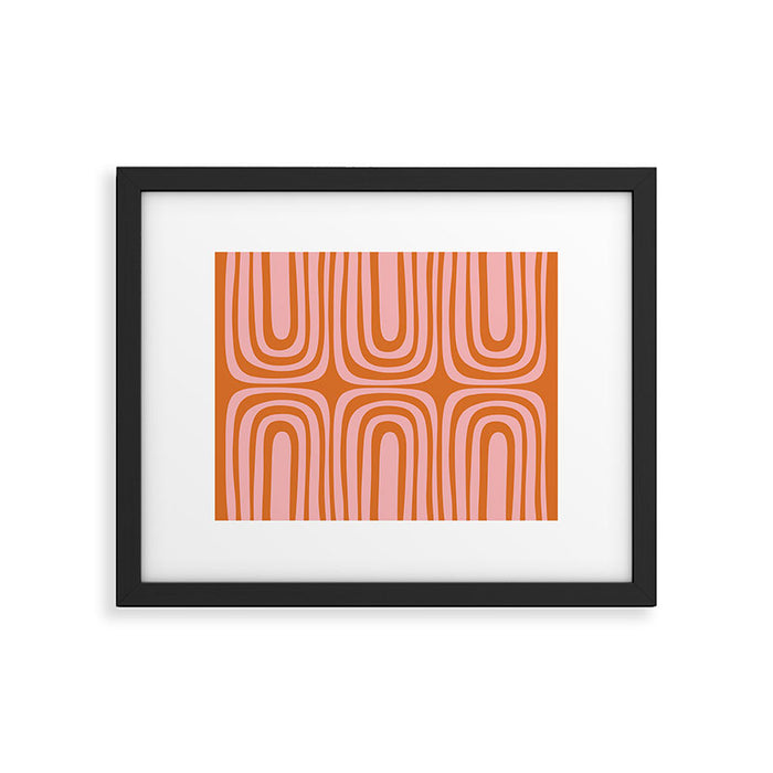Midcentury Modern Confaab Abstract Pattern Blush Pink and Orange Framed Art Print Gallery Image 1