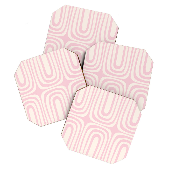 Midcentury Modern Confaab Abstract Pattern in Baby Pink and Cream Coaster Gallery Image 1