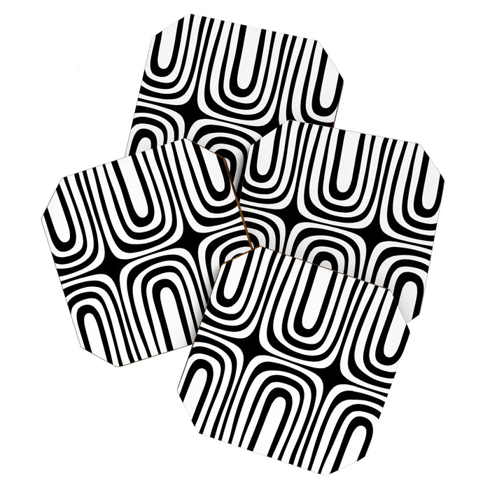 Midcentury Modern Confaab Abstract Pattern in Black and White Coaster Gallery Image 1