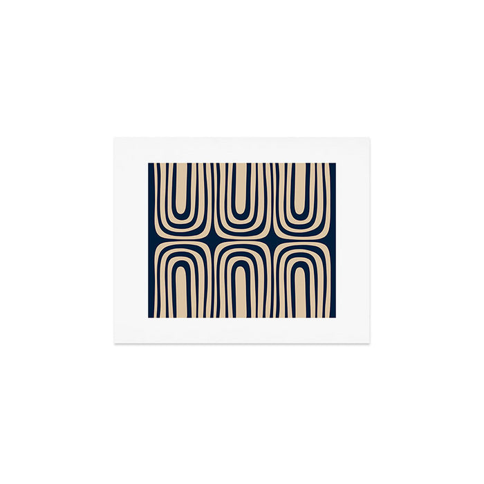 Midcentury Modern Confaab Abstract Pattern in Mid Mod Navy Blue and Beige Art Print Gallery Image 1