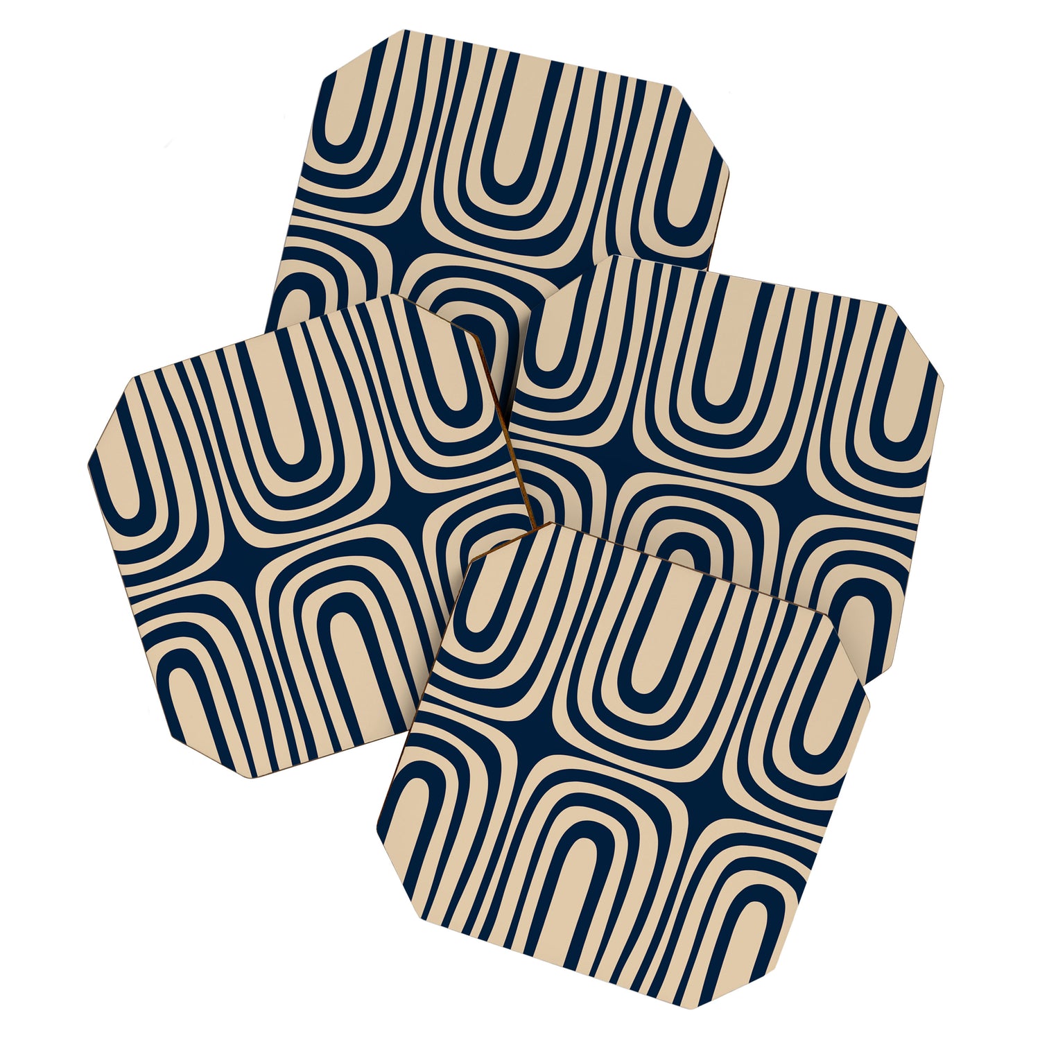 Midcentury Modern Confaab Abstract Pattern in Mid Mod Navy Blue and Beige Coaster Gallery Image 1