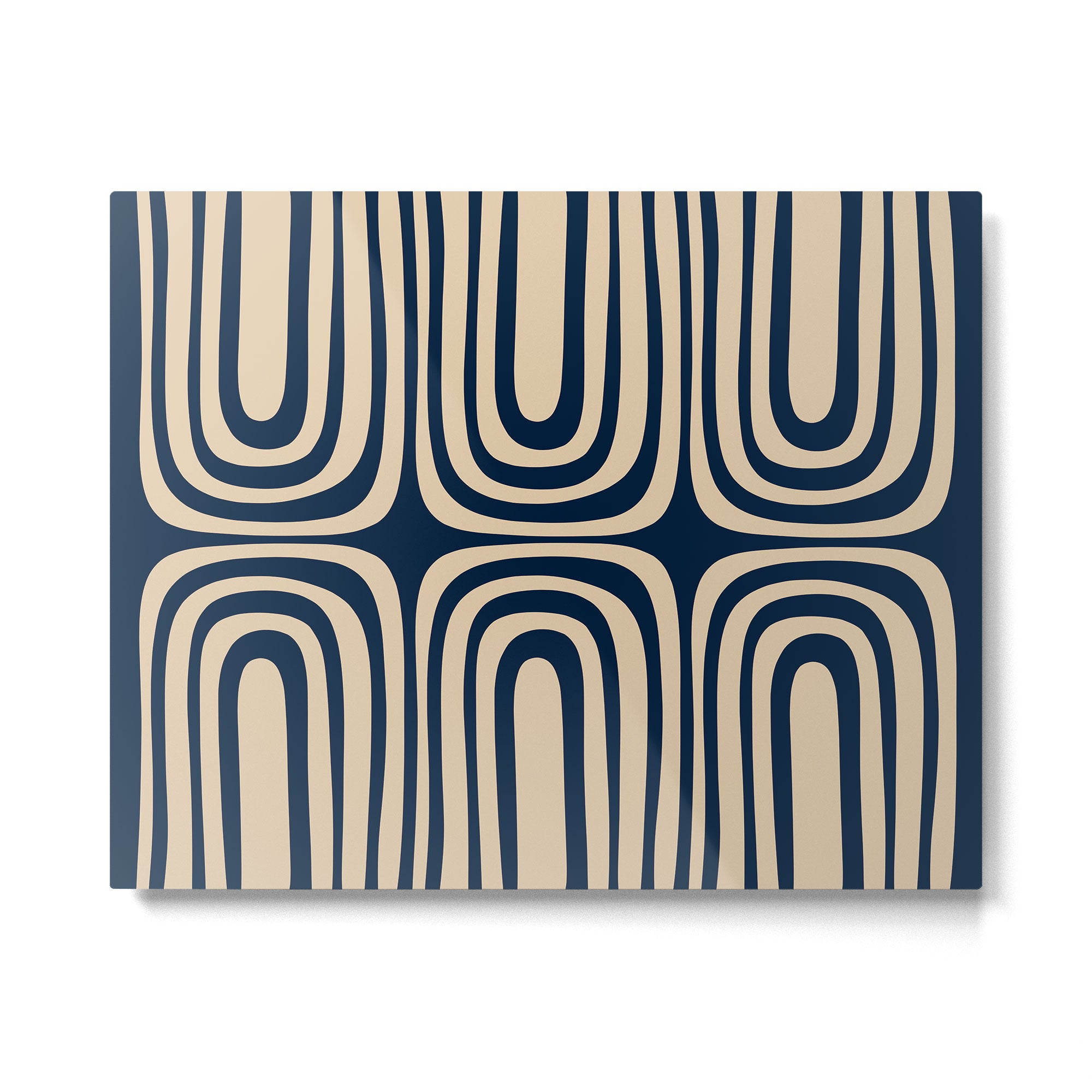 Midcentury Modern Confaab Abstract Pattern in Mid Mod Navy Blue and Beige Metal Print Gallery Image 4