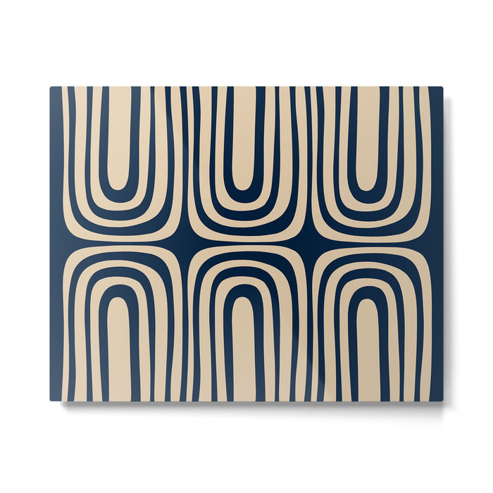 Midcentury Modern Confaab Abstract Pattern in Mid Mod Navy Blue and Beige Metal Print Gallery Image 1