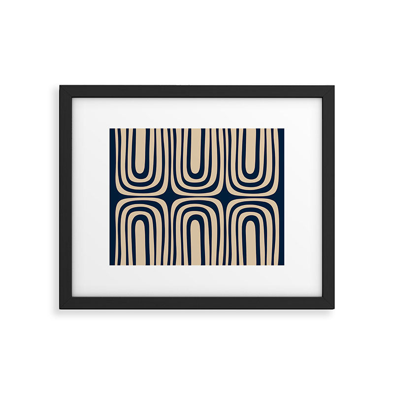 Midcentury Modern Confaab Abstract Pattern in Mid Mod Navy Blue and Beige Framed Art Print Gallery Image 5