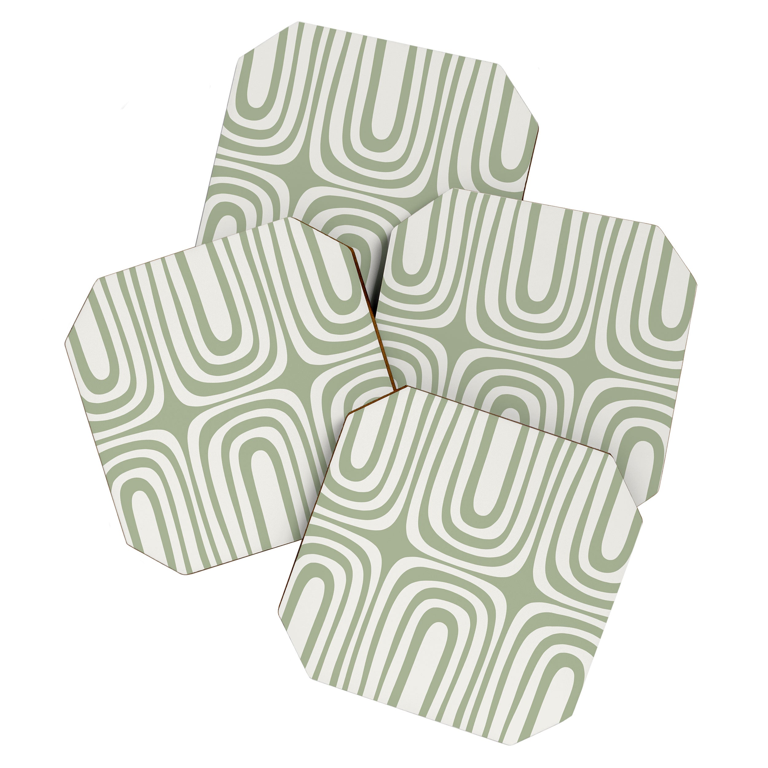 Midcentury Modern Confaab Abstract Pattern in Sage Green and Off White Coaster Gallery Image 1
