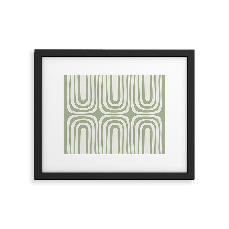 Midcentury Modern Confaab Abstract Pattern in Sage Green and Off White Framed Art Print Gallery Image 5