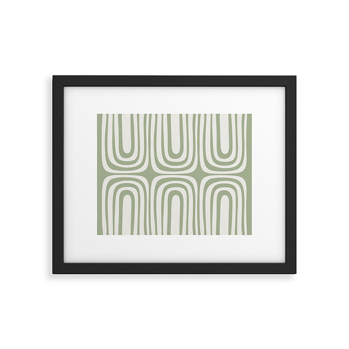 Midcentury Modern Confaab Abstract Pattern in Sage Green and Off White Framed Art Print Gallery Image 1