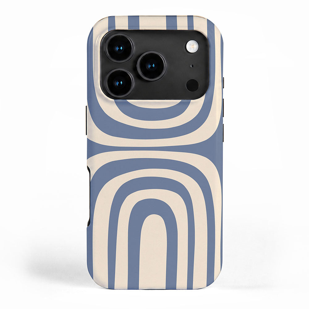 Midcentury Modern Confaab Abstract Pattern in Stone Blue and Cream iPhone Case Gallery Image 1