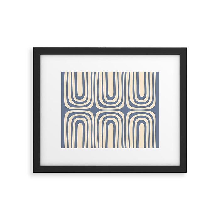 Midcentury Modern Confaab Abstract Pattern in Stone Blue and Cream Framed Art Print Gallery Image 1