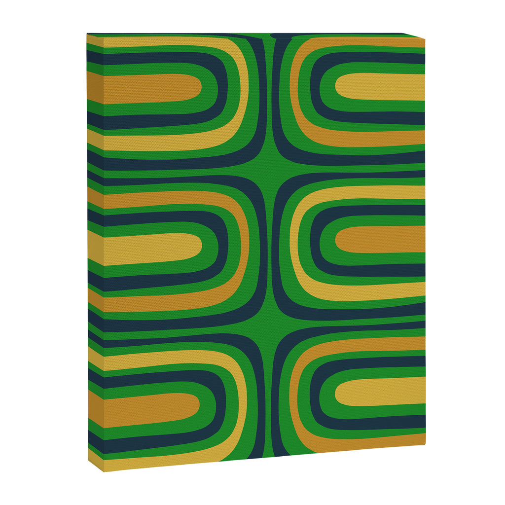 Midcentury Modern Confaab Abstract Vertical Pattern Green Mustard Navy Blue Canvas Print Gallery Image 6