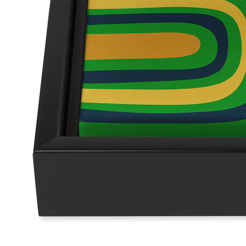 Midcentury Modern Confaab Abstract Vertical Pattern Green Mustard Navy Blue Framed Canvas Print Gallery Image 3