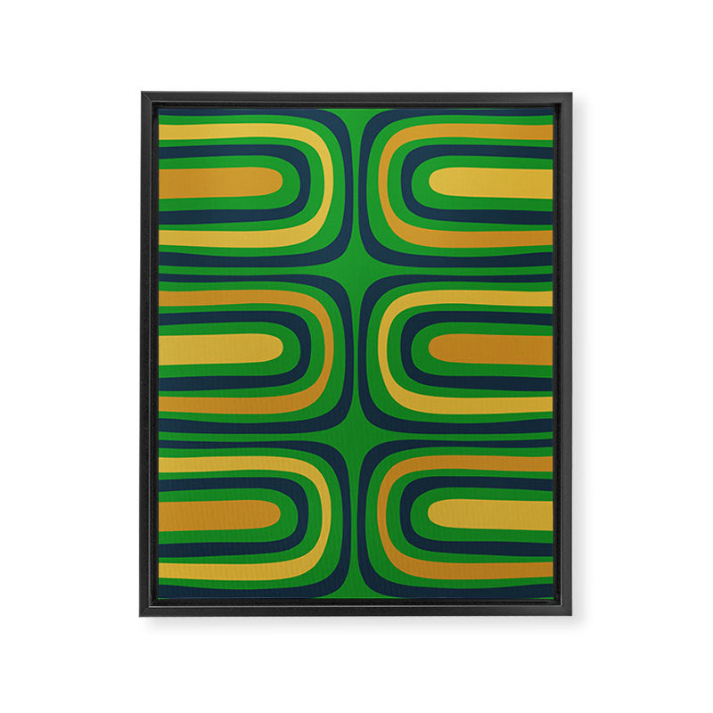 Midcentury Modern Confaab Abstract Vertical Pattern Green Mustard Navy Blue Framed Canvas Print Gallery Image 6