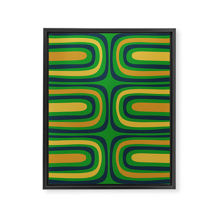 Midcentury Modern Confaab Abstract Vertical Pattern Green Mustard Navy Blue Framed Canvas Print Gallery Image 1