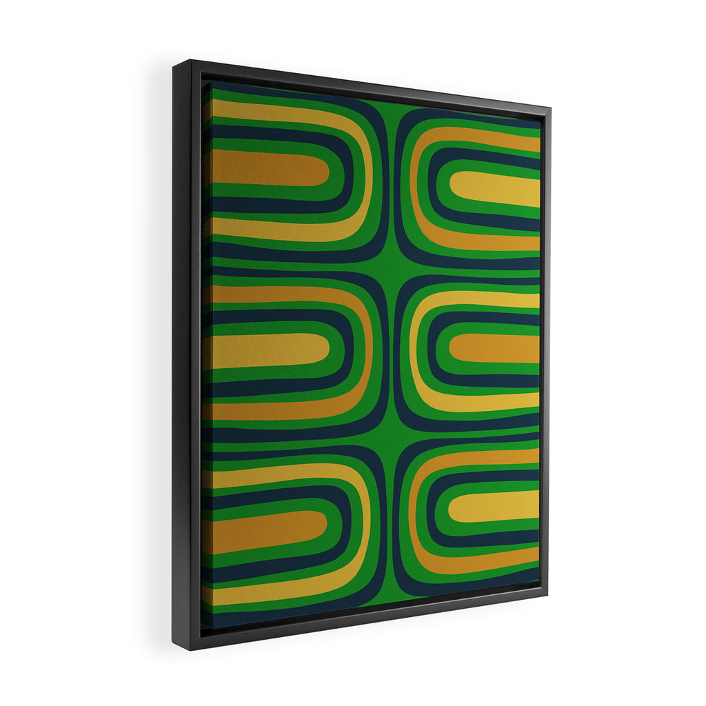 Midcentury Modern Confaab Abstract Vertical Pattern Green Mustard Navy Blue Framed Canvas Print Gallery Image 2