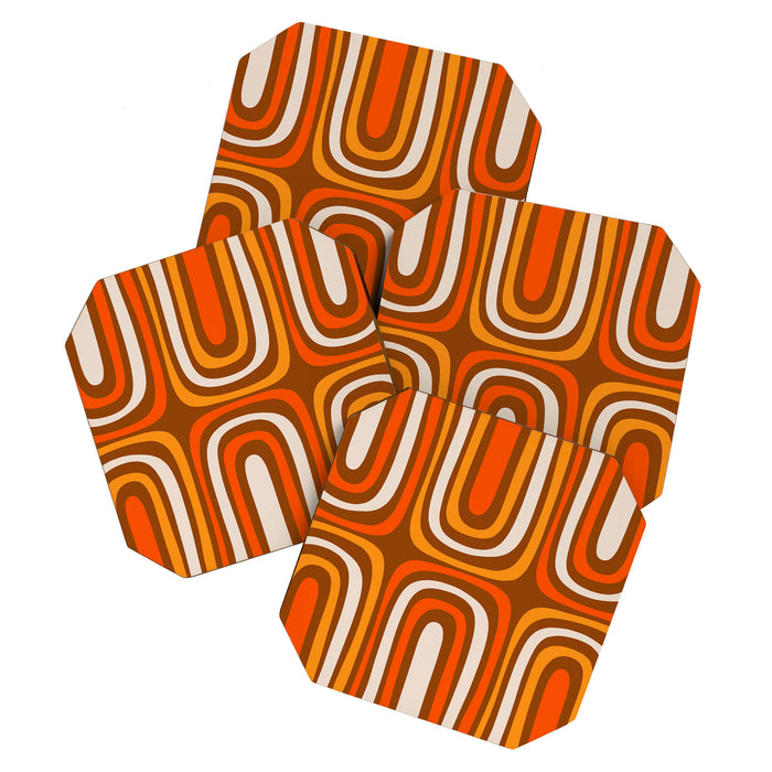 Midcentury Modern Confaab Abstract Pattern in Retro 70s Light Brown and Orange Coaster Gallery Image 1