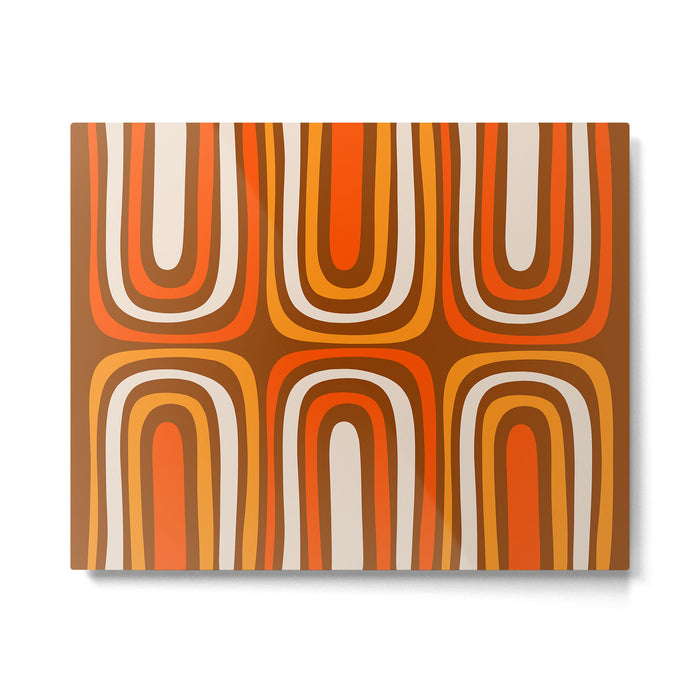 Midcentury Modern Confaab Abstract Pattern in Retro 70s Light Brown and Orange Metal Print Gallery Image 1